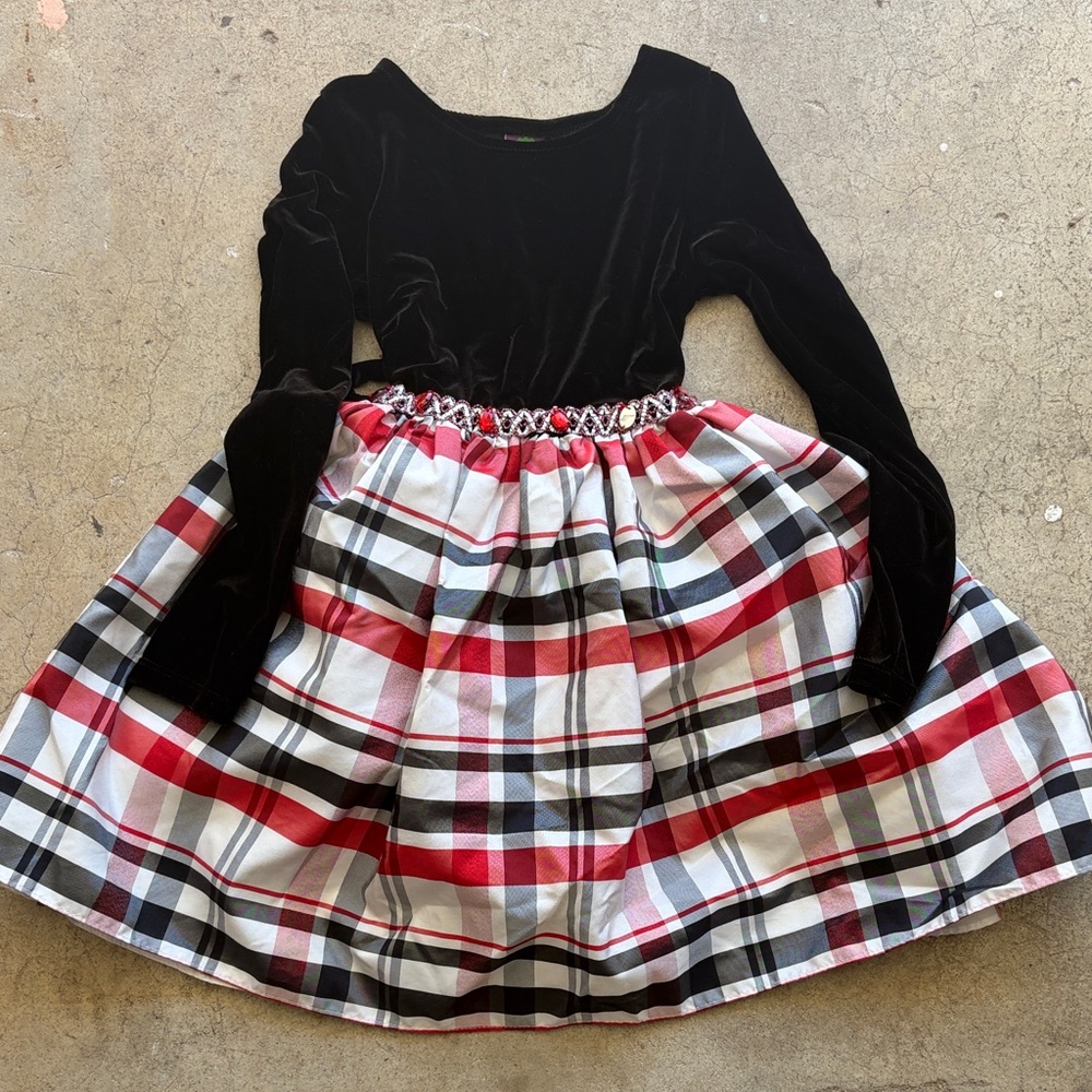 Dollie & Me Black and Plaid Formal Dress